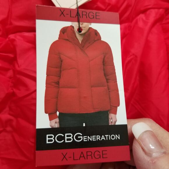 BCBGeneration Premium Performance Womens Red Hooded Puffer Coat Jacket Zip X LG - Picture 13 of 16